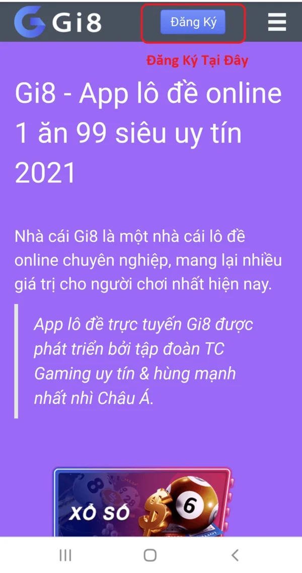 Người dùng chọn nút Đăng ký trên giao diện Gi8