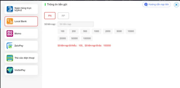 Chọn phương thức nạp tiền phù hợp