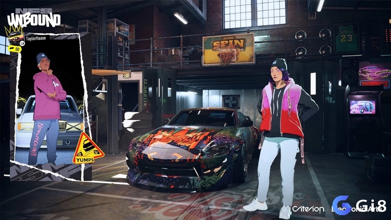 Game Need for Speed Unbound nổi bật với đồ họa pha trộn chân thực và cel-shaded, mang phong cách nghệ thuật đường phố sống động