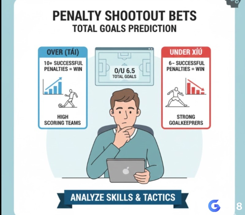 Người chơi cá cược phân tích kỹ năng sút penalty và khả năng cản phá của thủ môn để dự đoán kèo Tài Xỉu tổng số bàn thắng trong loạt luân lưu