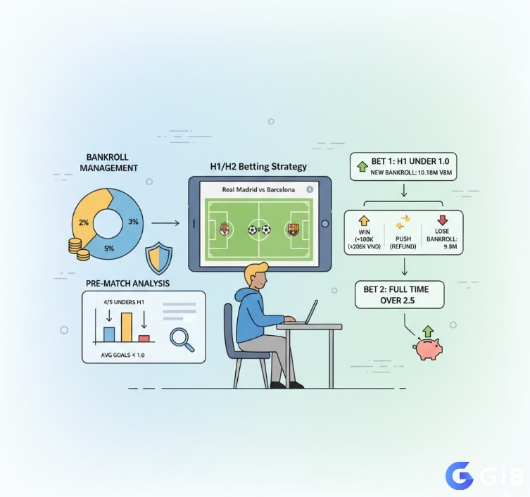 Người chơi cá cược phân tích dữ liệu và quản lý vốn cho kèo tài xỉu H1 trong trận cầu lớn