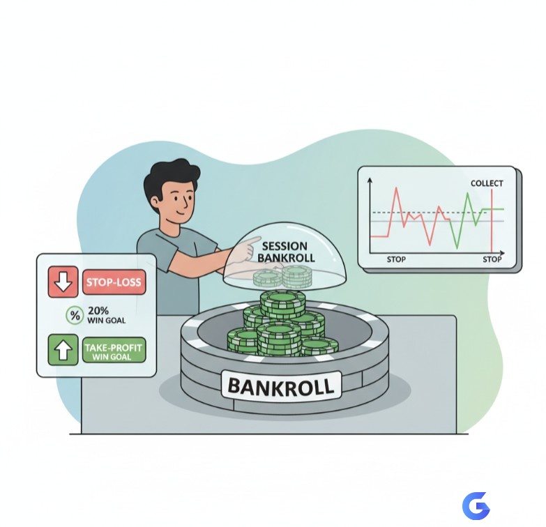 Người chơi baccarat thiết lập bankroll, session bankroll, stop-loss và take-profit để bảo vệ vốn