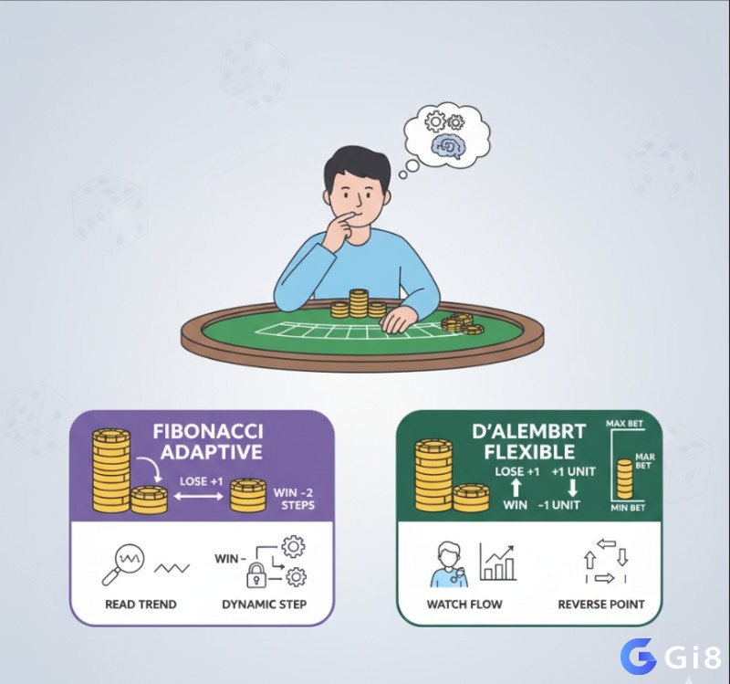 Người chơi baccarat sử dụng chiến thuật Fibonacci và D'Alembert linh hoạt để tối ưu quản lý vốn