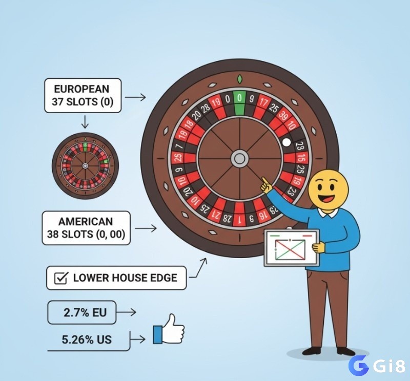 Người chơi xem bánh xe Roulette châu Âu 37 ô, hiểu khác biệt với Roulette Mỹ nhờ ô số 0 duy nhất