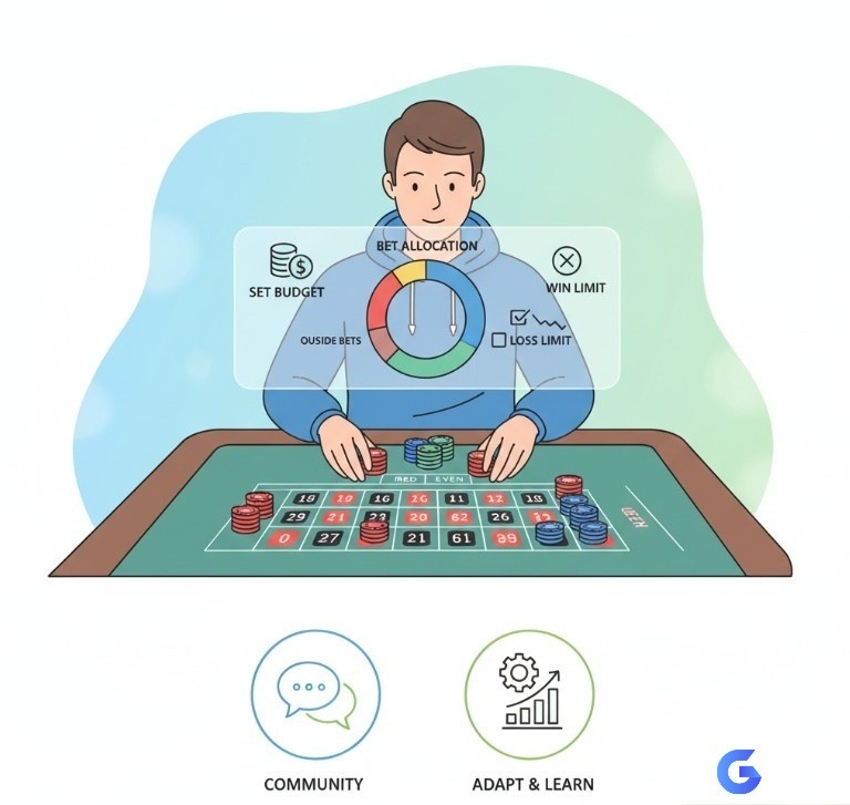 Người chơi Roulette đang quản lý vốn, phân bổ tiền cược và đặt ra mục tiêu lợi nhuận để chơi bền vững
