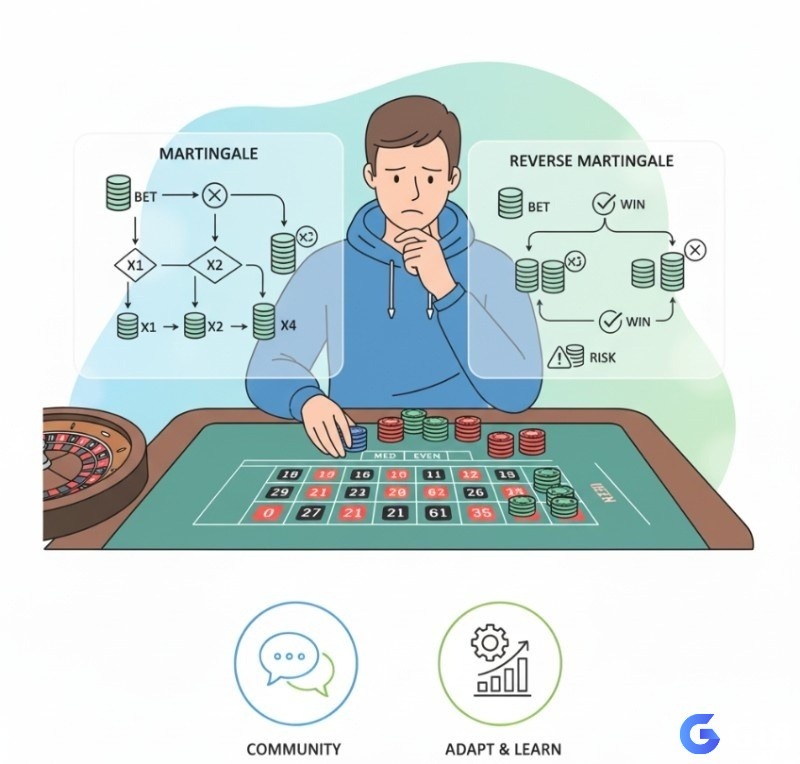 Người chơi Roulette đang cân nhắc các chiến lược Martingale và Reverse Martingale