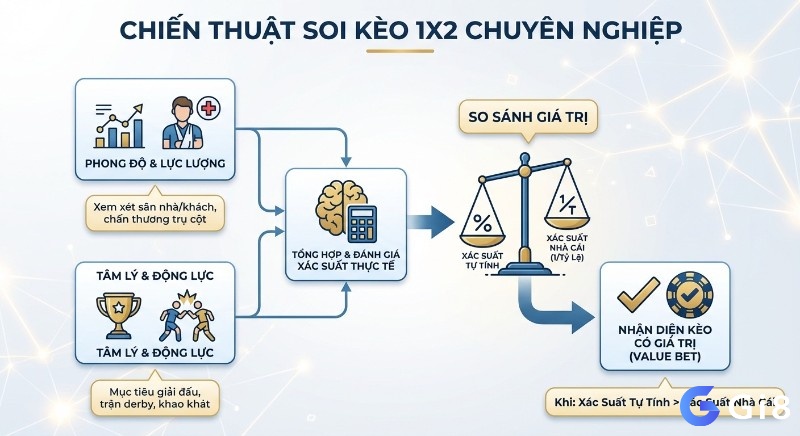 Quy trình chiến thuật soi kèo 1x2 chuyên nghiệp: phân tích phong độ, lực lượng, tâm lý để so sánh và nhận diện kèo giá trị
