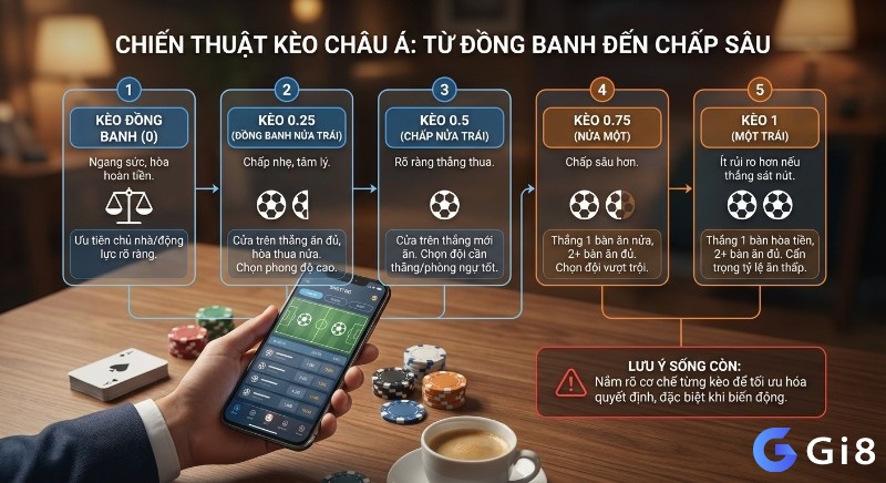 Hướng dẫn chiến thuật đặt kèo Châu Á bóng đá qua 5 mức chấp phổ biến, giúp tối ưu hóa quyết định khi kèo biến động