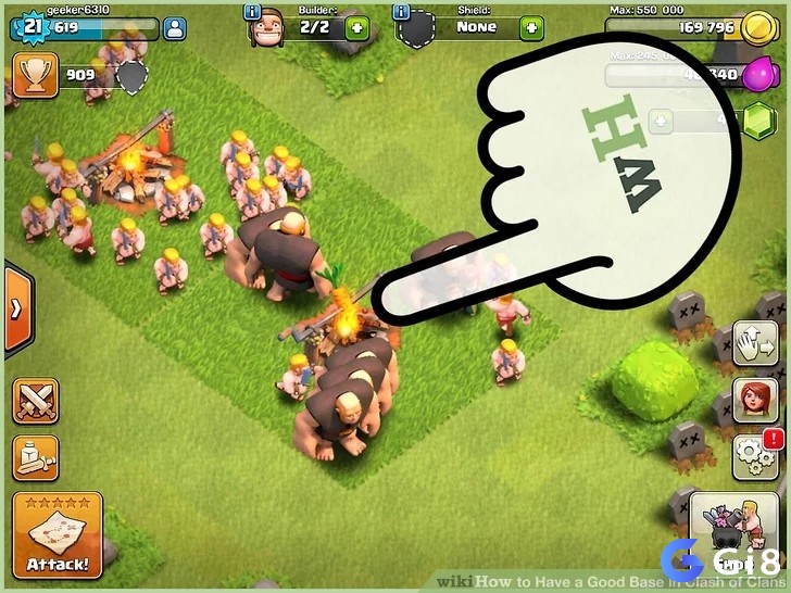 Cách xây làng trong clash of clans bằng việc đặt trại quân ở góc ngoài để kéo giãn đường đi