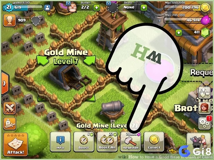 Cách xây làng trong clash of clans với ưu tiên nâng mỏ máy thu và phòng thủ cơ bản