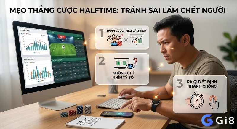 Mẹo thắng cược halftime từ chuyên gia, chỉ rõ 3 sai lầm chết người cần tránh: cược cảm tính, chỉ nhìn tỷ số và ra quyết định chậm