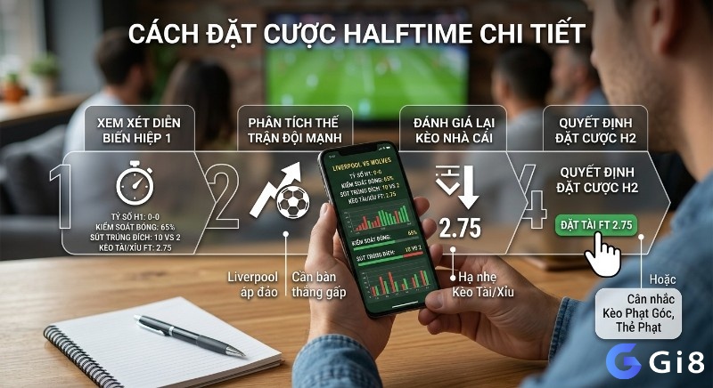 Quy trình 4 bước đặt cược halftime chi tiết, phân tích kèo bóng đá thực chiến theo diễn biến hiệp 1 Liverpool Wolves