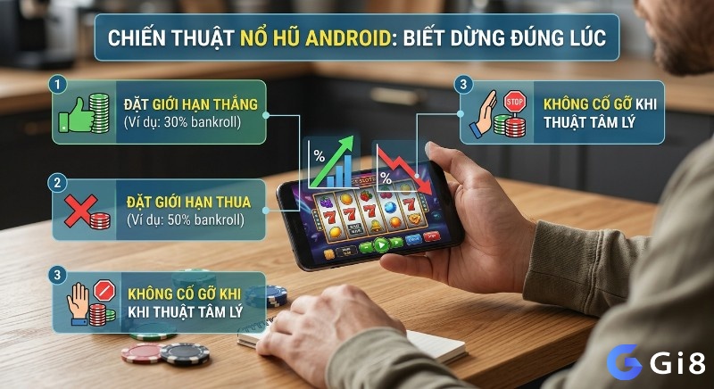 Tổng quan chiến thuật 3 nguyên tắc chơi game nổ hũ cho Android biết dừng đúng lúc: đặt giới hạn thắng/thua, tránh cố gỡ khi tâm lý
