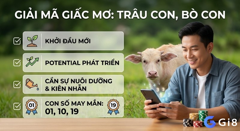 Tổng hợp điềm báo giấc mơ trâu con, bò con: khởi đầu mới, tiềm năng phát triển, cần nuôi dưỡng kiên nhẫn, con số may mắn 01, 10, 19
