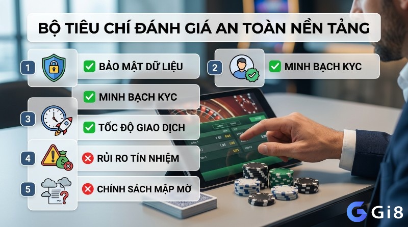 Bộ tiêu chí đánh giá nền tảng giải trí an toàn: bảo mật dữ liệu, minh bạch KYC, tốc độ giao dịch, tránh rủi ro tín nhiệm, chính sách mập mờ