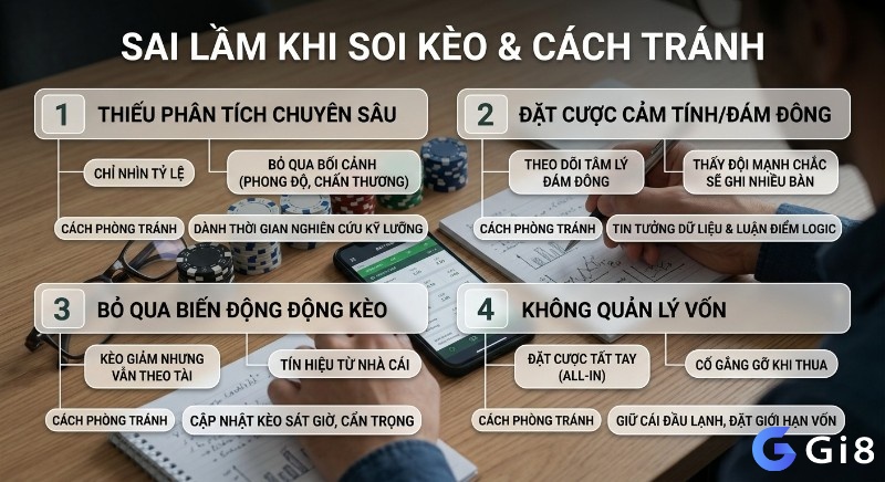 Checklist các sai lầm chết người khi cách xem kèo tài xỉu bóng đá và cách phòng tránh hiệu quả, với 4 lỗi cơ bản cùng giải pháp