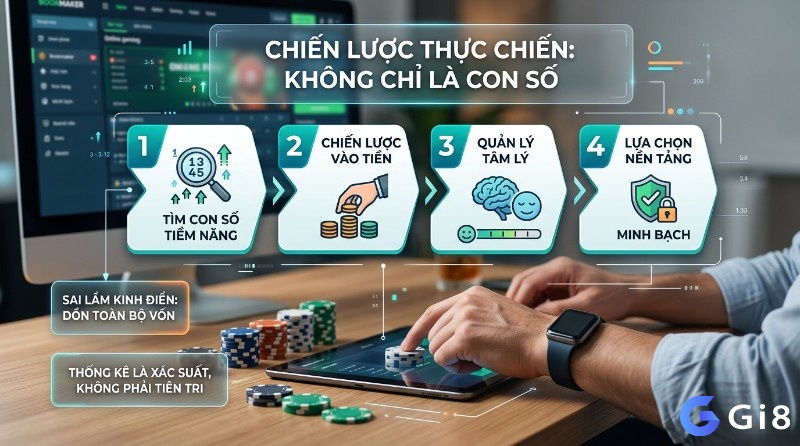 Chiến lược thực chiến 4 bước, tìm con số tiềm năng, chiến lược vào tiền, quản lý tâm lý, lựa chọn nền tảng minh bạch, tránh dồn vốn, thống kê xác suất đề về 21 hôm sau đánh con lô gì